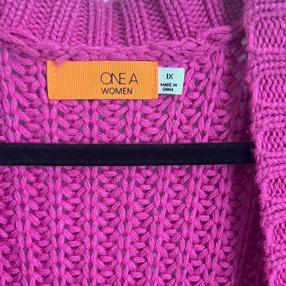 One A Cable Knit Open-Front Cardigan - Fuchsia - Picture 3 of 3